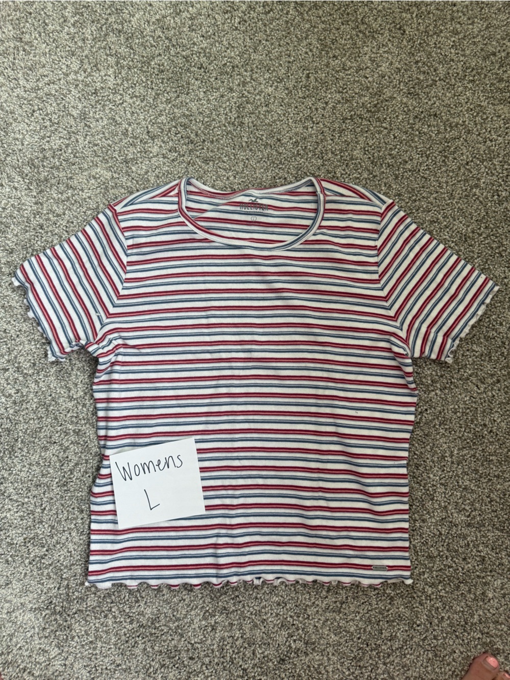 Hollister Striped Crop Tee - Red, Blue & White